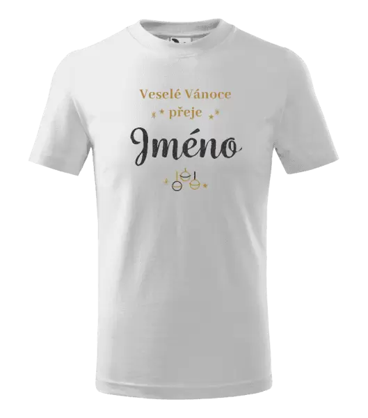 Dětské vánoční tričko Veselé Vánoce přeje - zlaté ozdoby