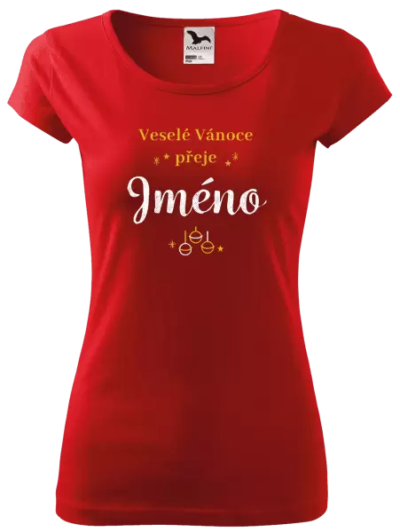 Dámské vánoční tričko Veselé Vánoce přeje - zlaté ozdoby