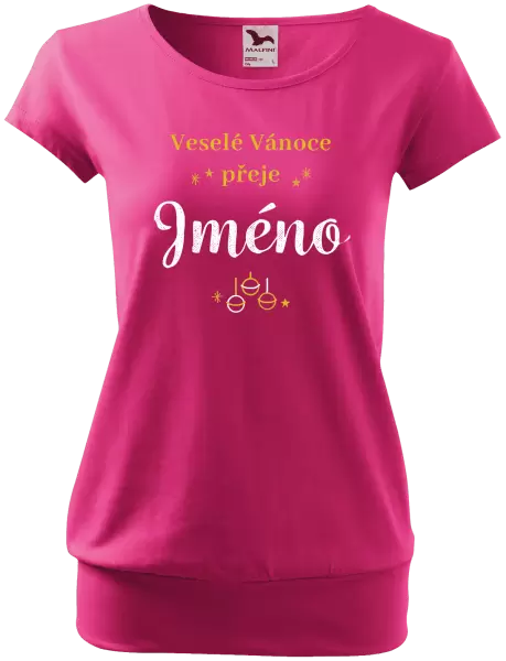 Dámské vánoční tričko Veselé Vánoce přeje - zlaté ozdoby