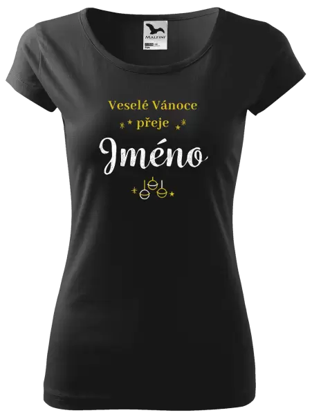 Dámské vánoční tričko Veselé Vánoce přeje - zlaté ozdoby