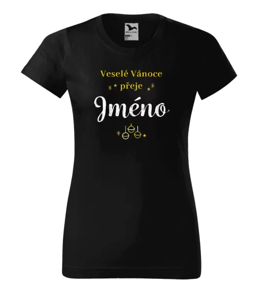 Dámské vánoční tričko Veselé Vánoce přeje - zlaté ozdoby