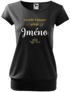 Dámské vánoční tričko Veselé Vánoce přeje - zlaté ozdoby