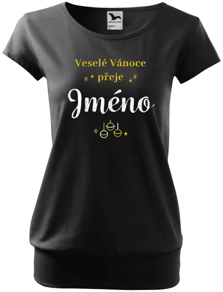 Dámské vánoční tričko Veselé Vánoce přeje - zlaté ozdoby