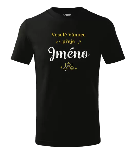 Dětské vánoční tričko Veselé Vánoce přeje - zlaté ozdoby