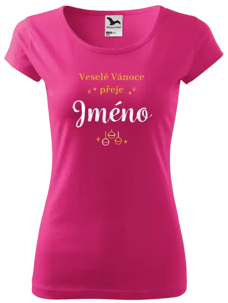 Dámské vánoční tričko Veselé Vánoce přeje - zlaté ozdoby