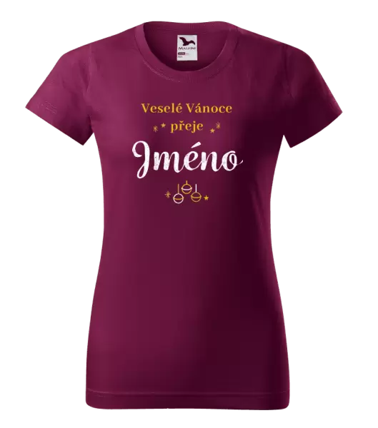 Dámské vánoční tričko Veselé Vánoce přeje - zlaté ozdoby