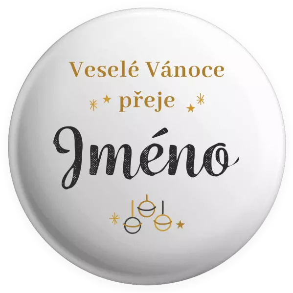 Placka Veselé Vánoce přeje - zlaté ozdoby