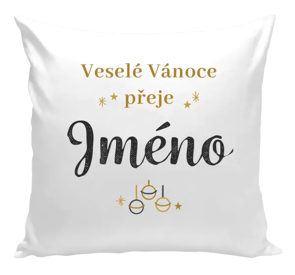 Vánoční polštář Veselé Vánoce přeje - zlaté ozdoby