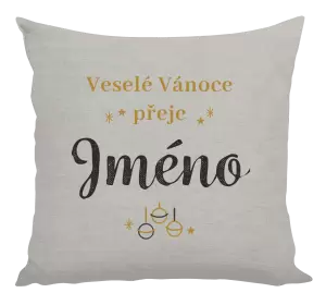 Vánoční polštář Veselé Vánoce přeje - zlaté ozdoby