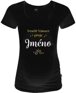 Vánoční těhotenské tričko Veselé Vánoce přeje - zlaté ozdoby