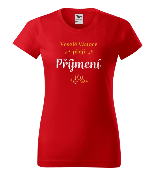 Dámské vánoční tričko Veselé Vánoce přejí - zlaté ozdoby