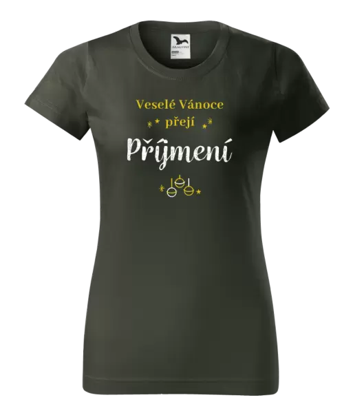 Dámské vánoční tričko Veselé Vánoce přejí - zlaté ozdoby