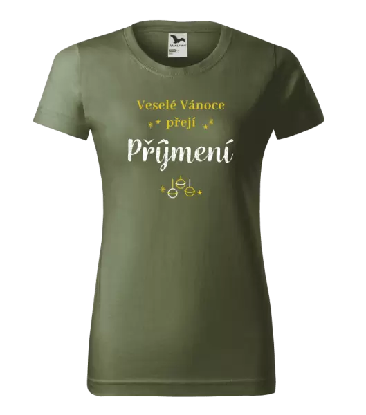 Dámské vánoční tričko Veselé Vánoce přejí - zlaté ozdoby