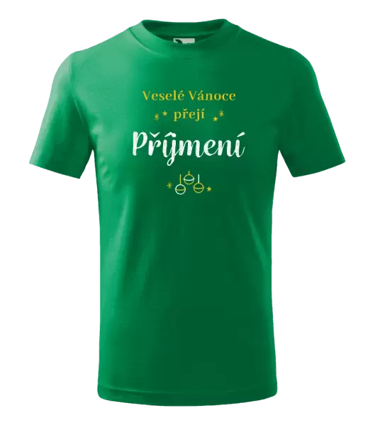 Dětské vánoční tričko Veselé Vánoce přejí - zlaté ozdoby