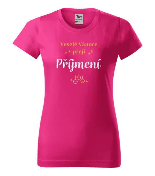 Dámské vánoční tričko Veselé Vánoce přejí - zlaté ozdoby