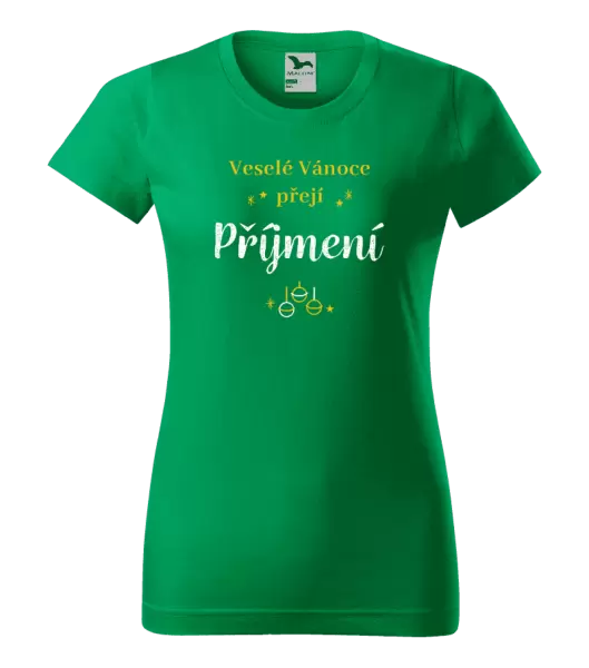 Dámské vánoční tričko Veselé Vánoce přejí - zlaté ozdoby