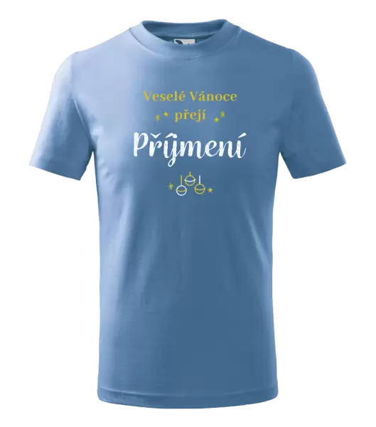 Dětské vánoční tričko Veselé Vánoce přejí - zlaté ozdoby