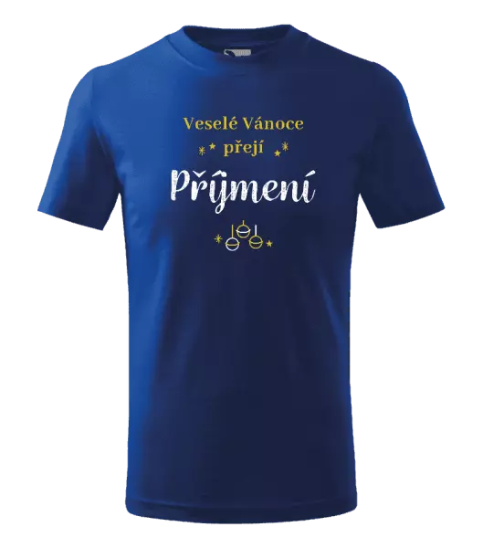 Dětské vánoční tričko Veselé Vánoce přejí - zlaté ozdoby