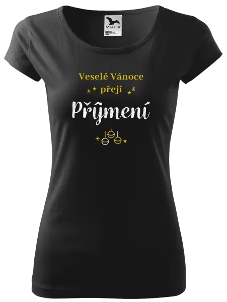 Dámské vánoční tričko Veselé Vánoce přejí - zlaté ozdoby
