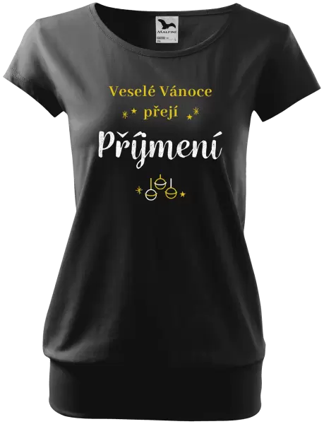 Dámské vánoční tričko Veselé Vánoce přejí - zlaté ozdoby