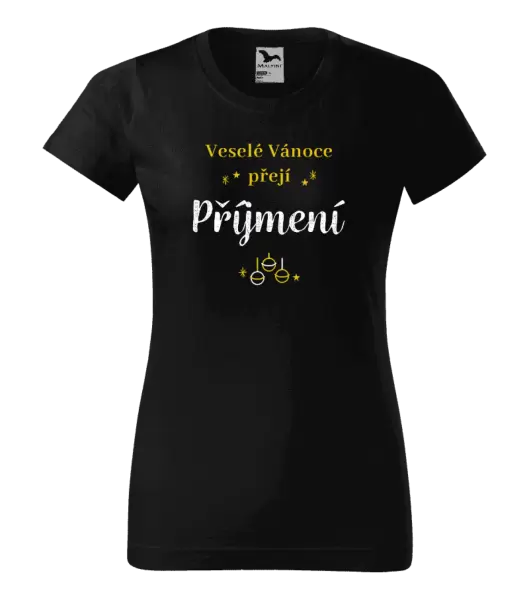 Dámské vánoční tričko Veselé Vánoce přejí - zlaté ozdoby