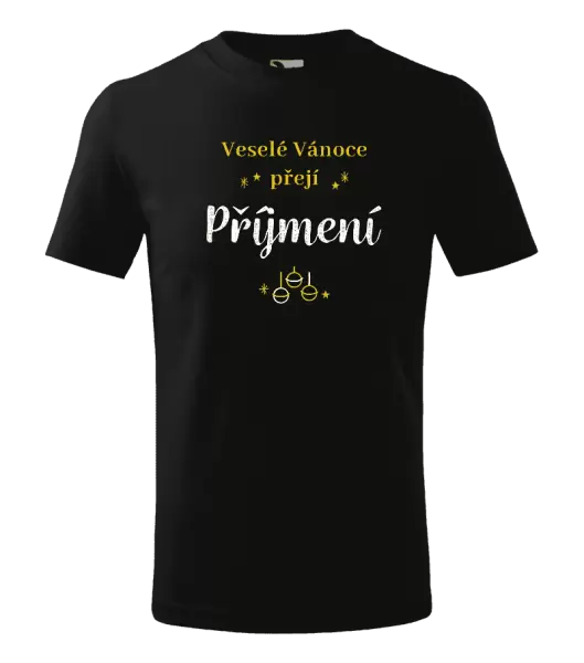 Dětské vánoční tričko Veselé Vánoce přejí - zlaté ozdoby