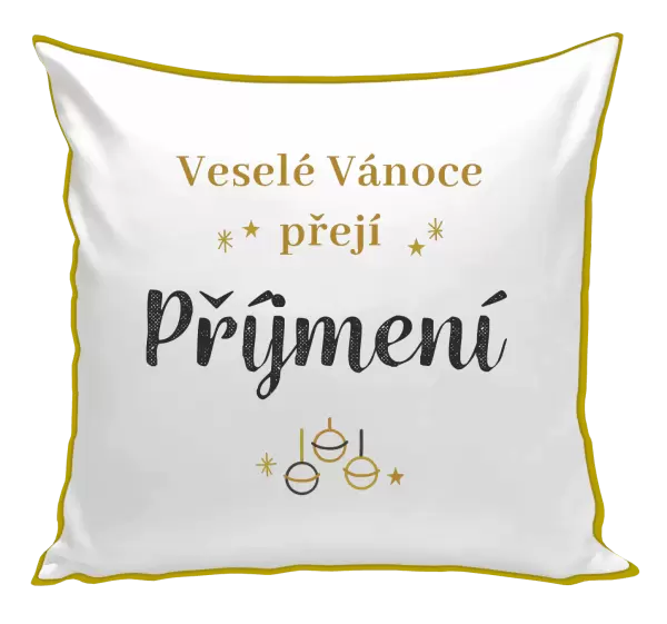 Vánoční polštář Veselé Vánoce přejí - zlaté ozdoby