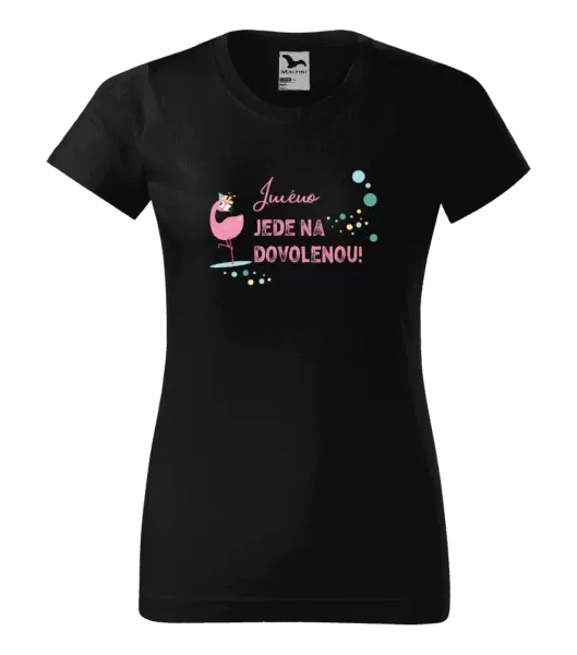 Dámské tričko Jméno jede na dovolenou