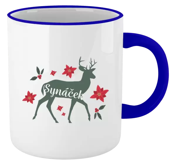 Vánoční hrnek Jelen s květinami - synáček