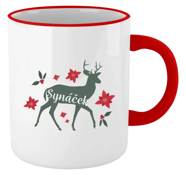 Vánoční hrnek Jelen s květinami - synáček