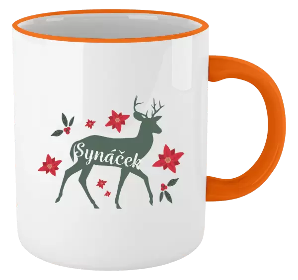 Vánoční hrnek Jelen s květinami - synáček