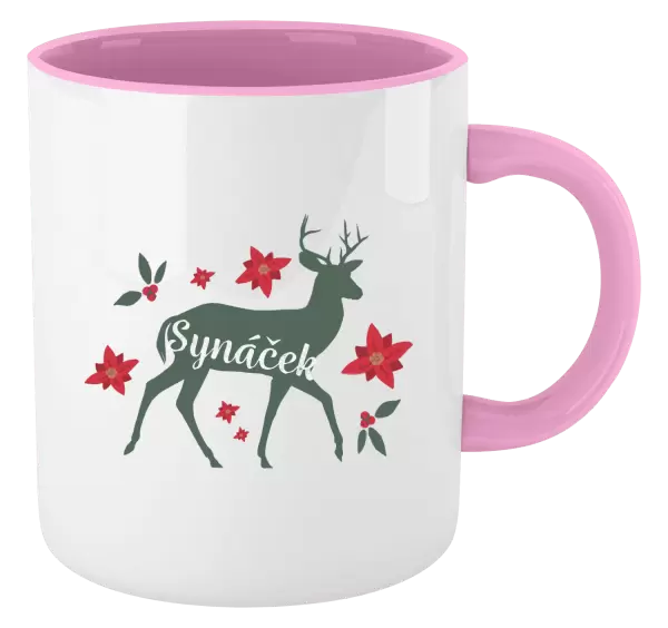 Vánoční hrnek Jelen s květinami - synáček