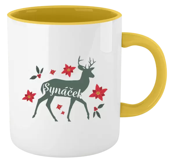 Vánoční hrnek Jelen s květinami - synáček