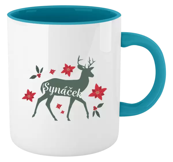 Vánoční hrnek Jelen s květinami - synáček