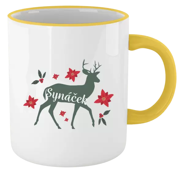 Vánoční hrnek Jelen s květinami - synáček