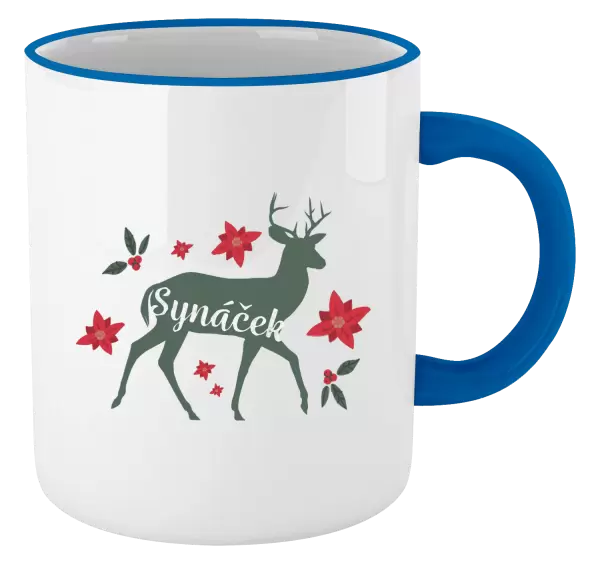 Vánoční hrnek Jelen s květinami - synáček