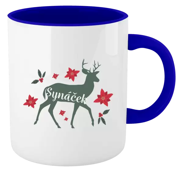 Vánoční hrnek Jelen s květinami - synáček