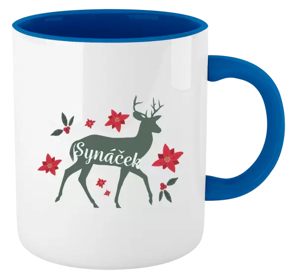 Vánoční hrnek Jelen s květinami - synáček