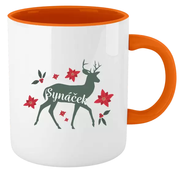 Vánoční hrnek Jelen s květinami - synáček