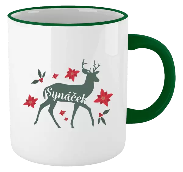 Vánoční hrnek Jelen s květinami - synáček