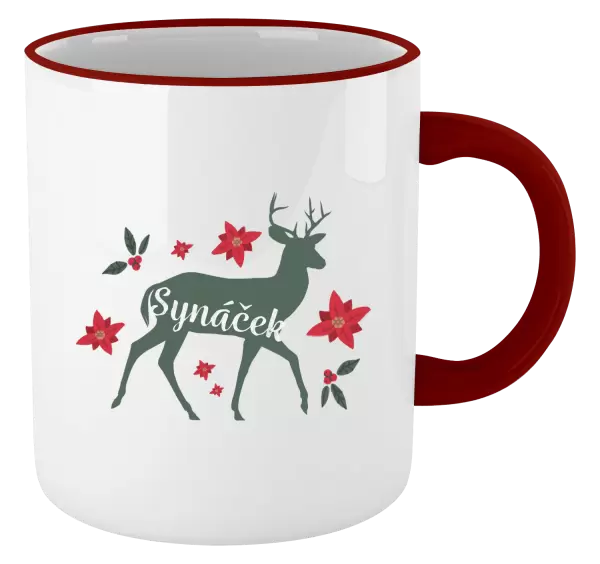 Vánoční hrnek Jelen s květinami - synáček