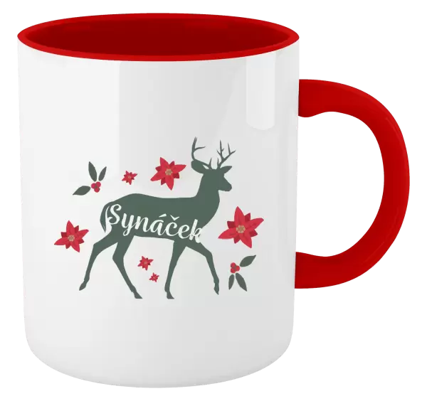 Vánoční hrnek Jelen s květinami - synáček