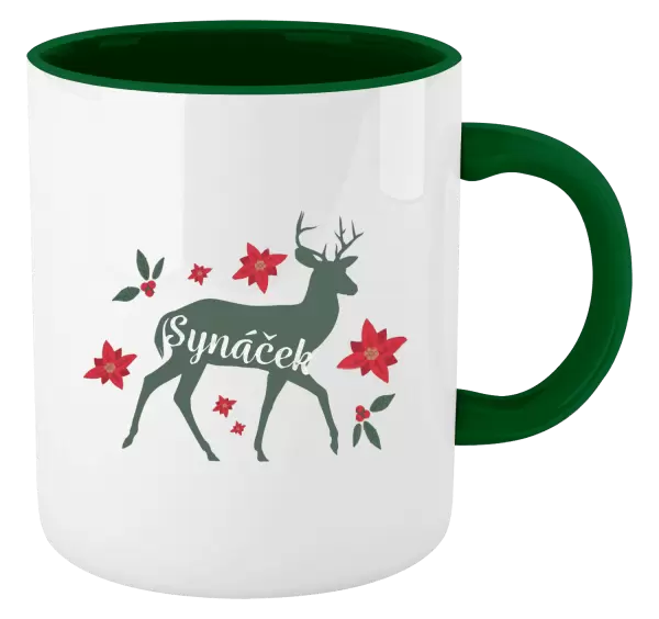 Vánoční hrnek Jelen s květinami - synáček