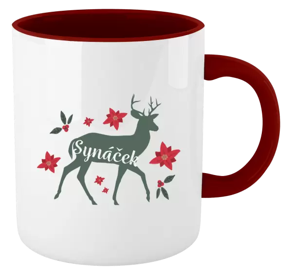 Vánoční hrnek Jelen s květinami - synáček