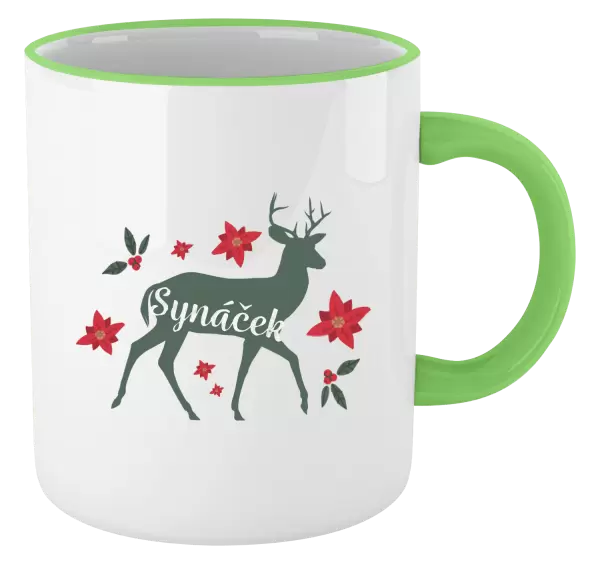 Vánoční hrnek Jelen s květinami - synáček