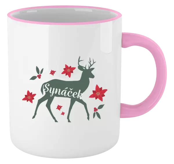 Vánoční hrnek Jelen s květinami - synáček