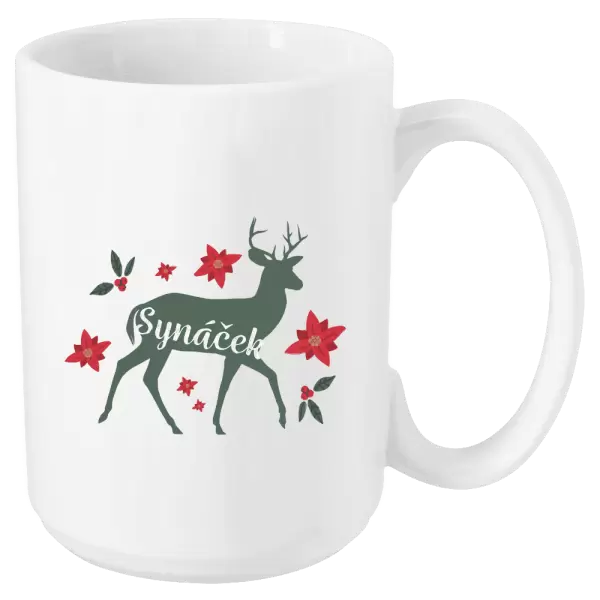 Vánoční hrnek Jelen s květinami - synáček