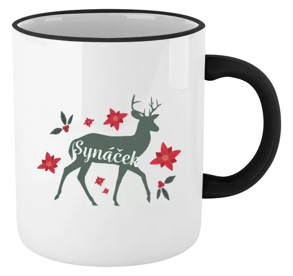 Vánoční hrnek Jelen s květinami - synáček