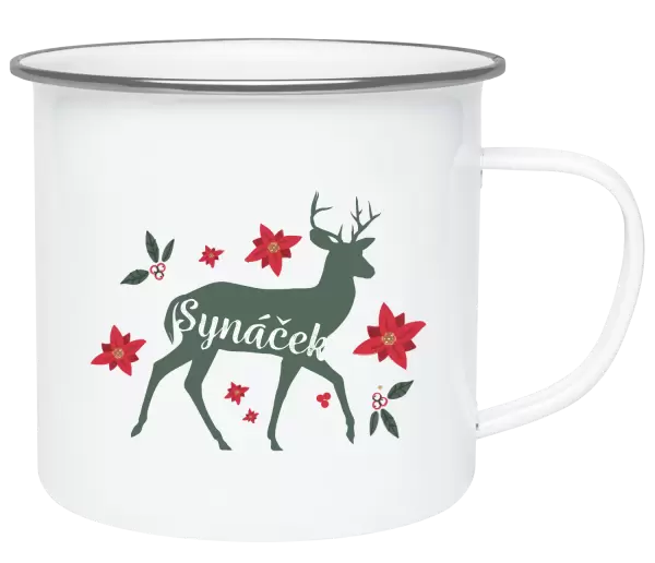 Vánoční plecháček Jelen s květinami - synáček