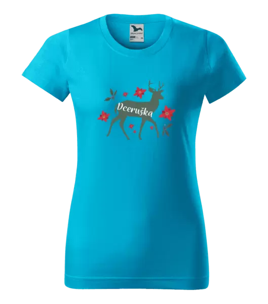 Dámské vánoční tričko Jelen s květinami - dceruška